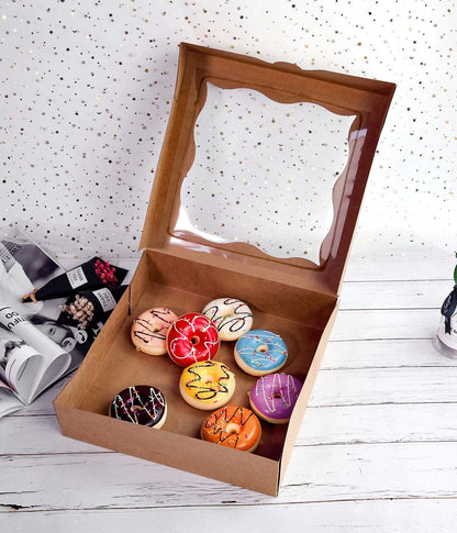 12x12x3inch Brown Bakery Boxes with PVC Window for Pie and Cookies Boxes Large Natural Kraft Paper Box, Pack of 12