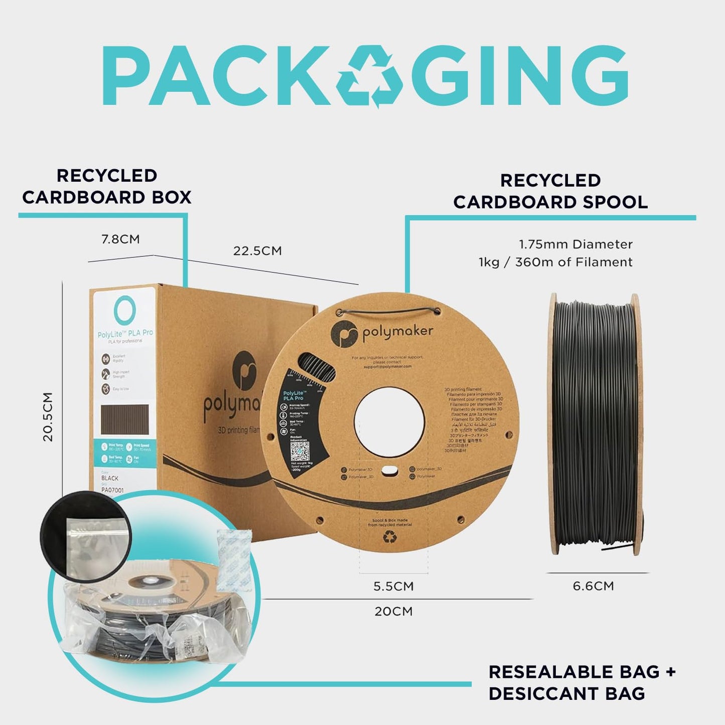 Polymaker PLA PRO Filament 1.75mm 1kg, Tough & High Rigidity Black 3D Printing Filament, PolyLite PLA PRO 3D Printer Filament 1.75mm, Print with Most 3D Printers