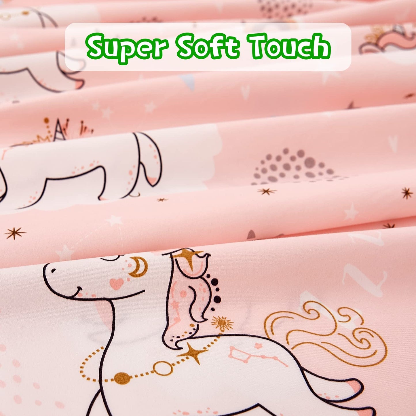 JSD Pink Moon Unicorn Kids Sheet Set Twin 3 Piece, Cute Printed Microfiber Bed Sheets for Girls Deep Pocket