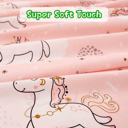 JSD Pink Moon Unicorn Kids Sheet Set Twin 3 Piece, Cute Printed Microfiber Bed Sheets for Girls Deep Pocket