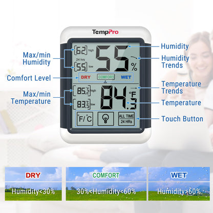 ThermoPro TP55 Digital Hygrometer Indoor Thermometer Humidity Gauge with Jumbo Touchscreen and Backlight Temperature Humidity Monitor