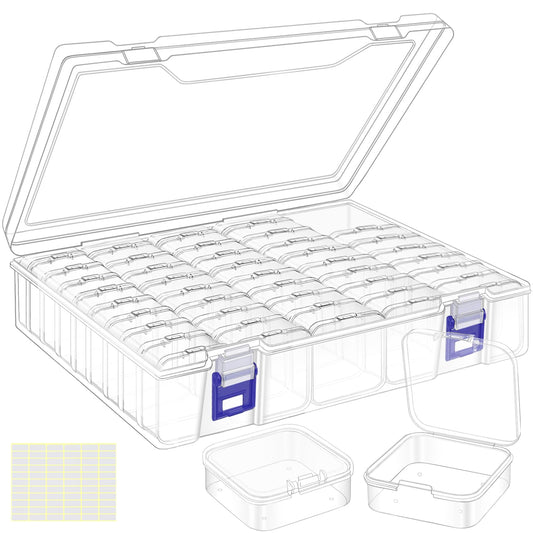 DILIBRA Bead Organizer Box, 46 Pcs Small Bead Organizers and Storage Plastic Cases, Mini Clear Craft Storage Containers Boxes with Hinged Lid for Diamond Painting Accessories, Jewelry, DIY Crafts