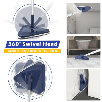 Wall Cleaner Mop with 82" Extendable Handle, 360° Rotating Head & 90° Flip, Microfiber/Chenille Pads, Built-in Squeegee for Ceiling, Wall, Baseboard and Window Cleaning