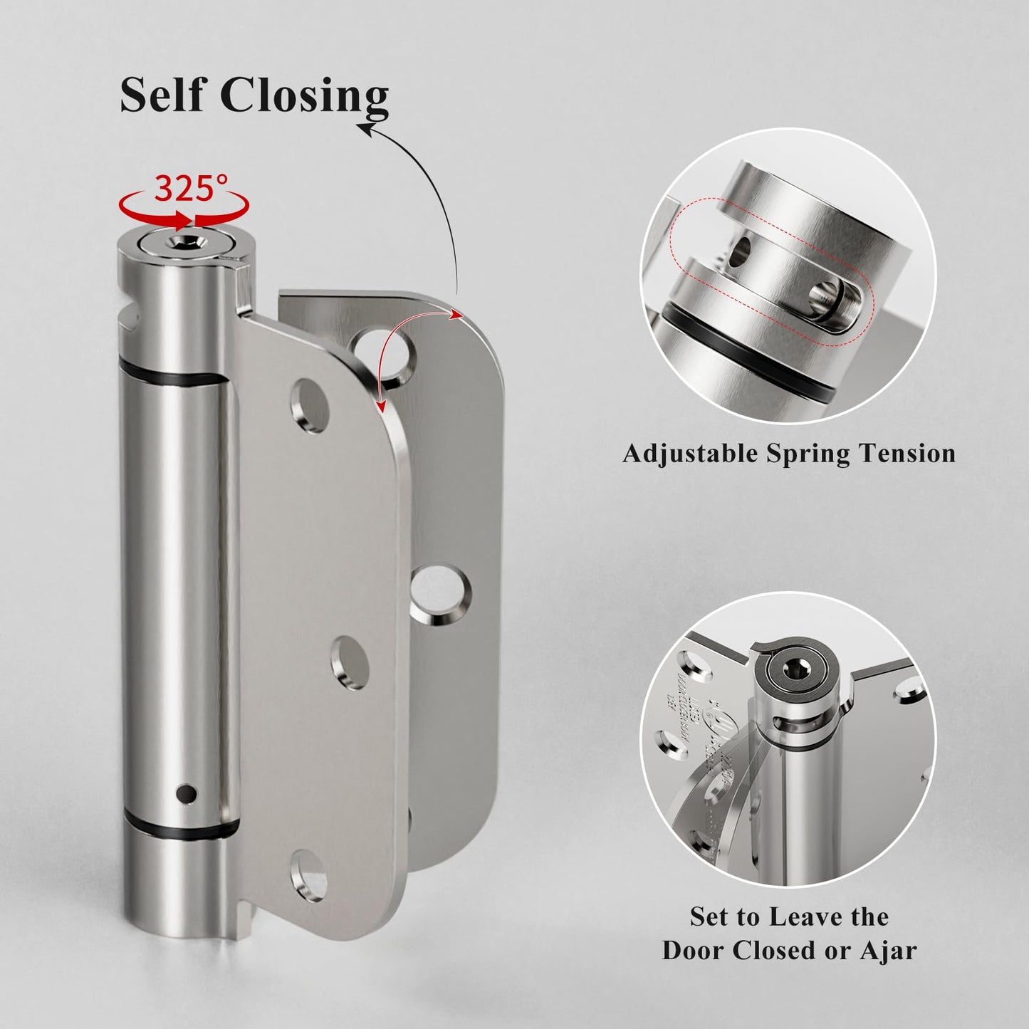 Sophia 2 Pack Self-Closing Door Hinge 3.5 Inch Rounded 5/8 Radius, Spring Hinges Adjustable Tension, Automatic Door Closer Hinge for Interior Exterior Residential Standard Indoor Doors, Satin Nickel