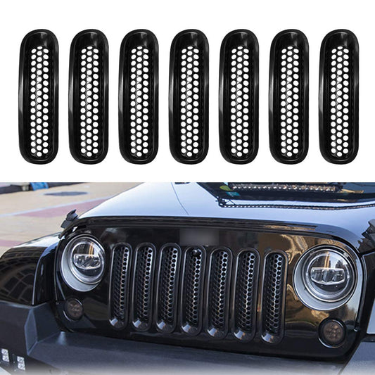 Anxingo Black Clip-in Front Grill Grille Mesh Inserts Replacement for Jeep JK Wrangler & Wrangler Unlimited 2007-2015 (7 Pack)