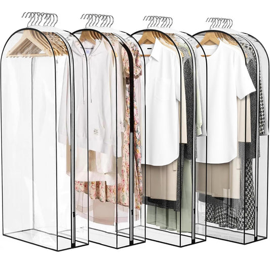 Clear Garment Bag For Hanging Clothes 50" Longth- 4 Pack 10" Gusseted Suit Bags For Closet Storage, Plastic Clothes Storage Bag For Suit Coat Dress, fur, Clothes Cover For Open Closet
