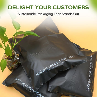100% Compostable Biodegradable Mailers 14.9" x 19" (25 Pcs) Poly Mailers, Eco-Friendly Packaging Envelopes Pouches. Reusable double sealing, extra thick, Zero-waste mailing bags (L size, 14.9x19 inch)