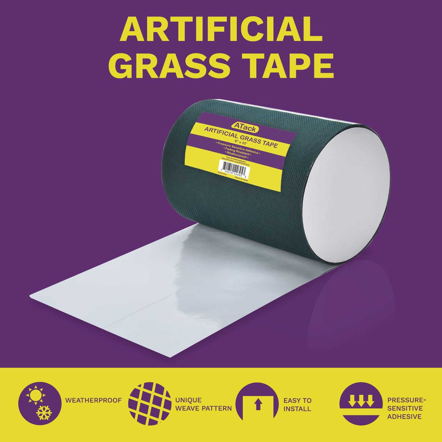 ATack Artificial Grass Tape, 6-Inch by 32-Feet, Self-Adhesive Synthetic Grass Joining Seaming Tape – Ideal for Outdoor, Patio, and Lawn Artificial Grass Carpet Tape