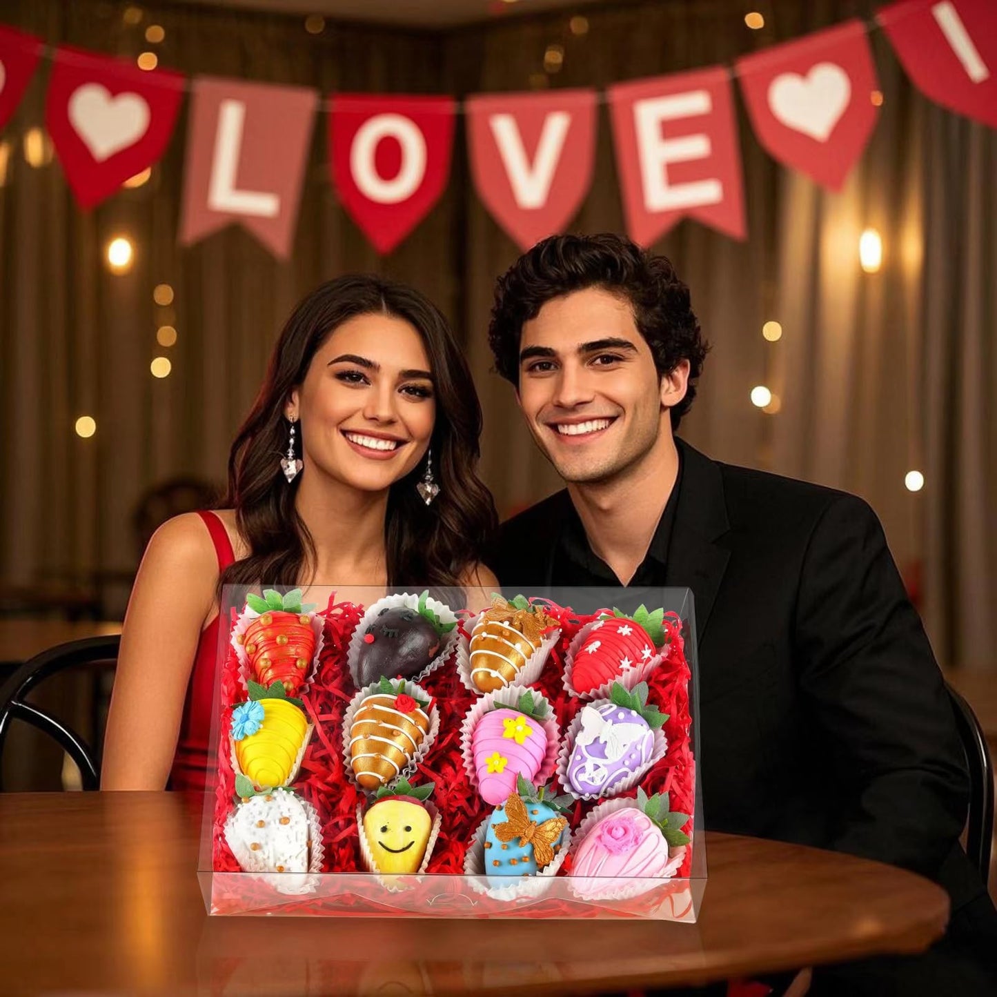 RomanticBaking 20Pcs 10x7x2Inch Clear Chocolate Covered Strawberries Boxes Cookies Boxes Chocolate Truffle Boxes Bakery Boxes Cakesickle Macaron Treat Boxes for Christmas Valentine's Mother's Day