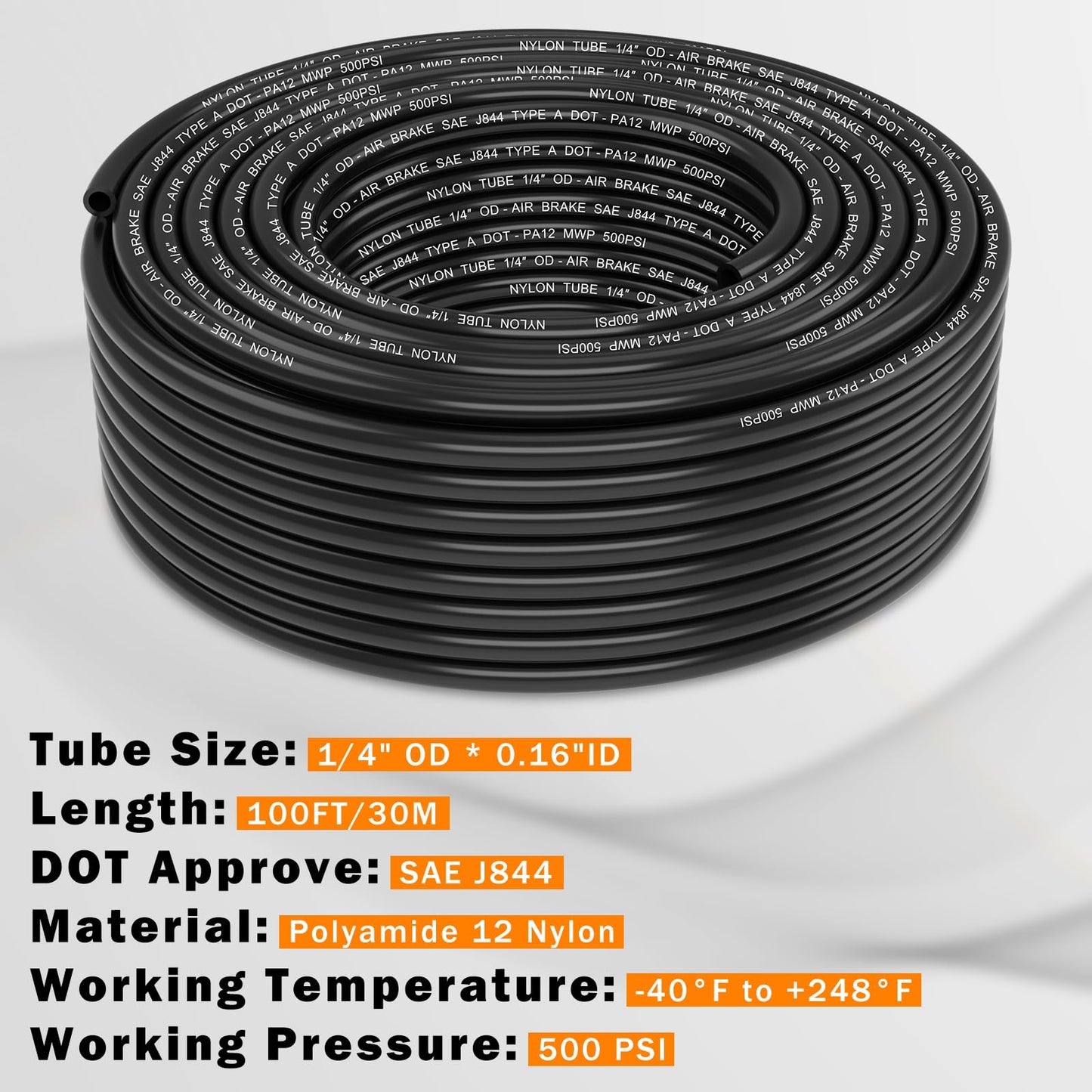 CheeMuii 100 FT 1/4 DOT Air Line 1/4" PA12 Nylon Pneumatic Tubing 30.5 Meter 1/4 Inch OD Pneumatic Air Tubing Pipe Hose Line for Semi Truck Trailer or Industrial Air System