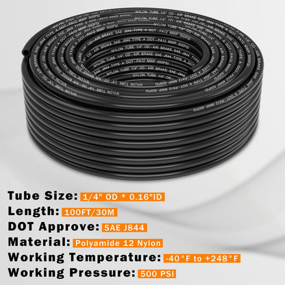 CheeMuii 100 FT 1/4 DOT Air Line 1/4" PA12 Nylon Pneumatic Tubing 30.5 Meter 1/4 Inch OD Pneumatic Air Tubing Pipe Hose Line for Semi Truck Trailer or Industrial Air System