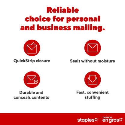 Staples Kraft Catalogue Envelopes with QuickStrip Closure - 5-7/8" x 9-5/8" - Brown - 100 Pack