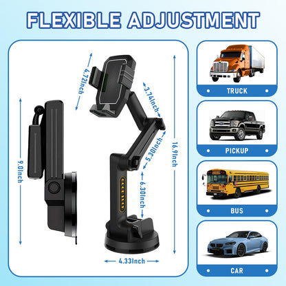WUITIN Truck Phone Holder Mount,Car Phone Holder,Dashboard Windshield Phone Holder 16.9 inch Long Arm,Super Suction Cup Compatible with Pickup Truck,Commercial Truck and All Phone