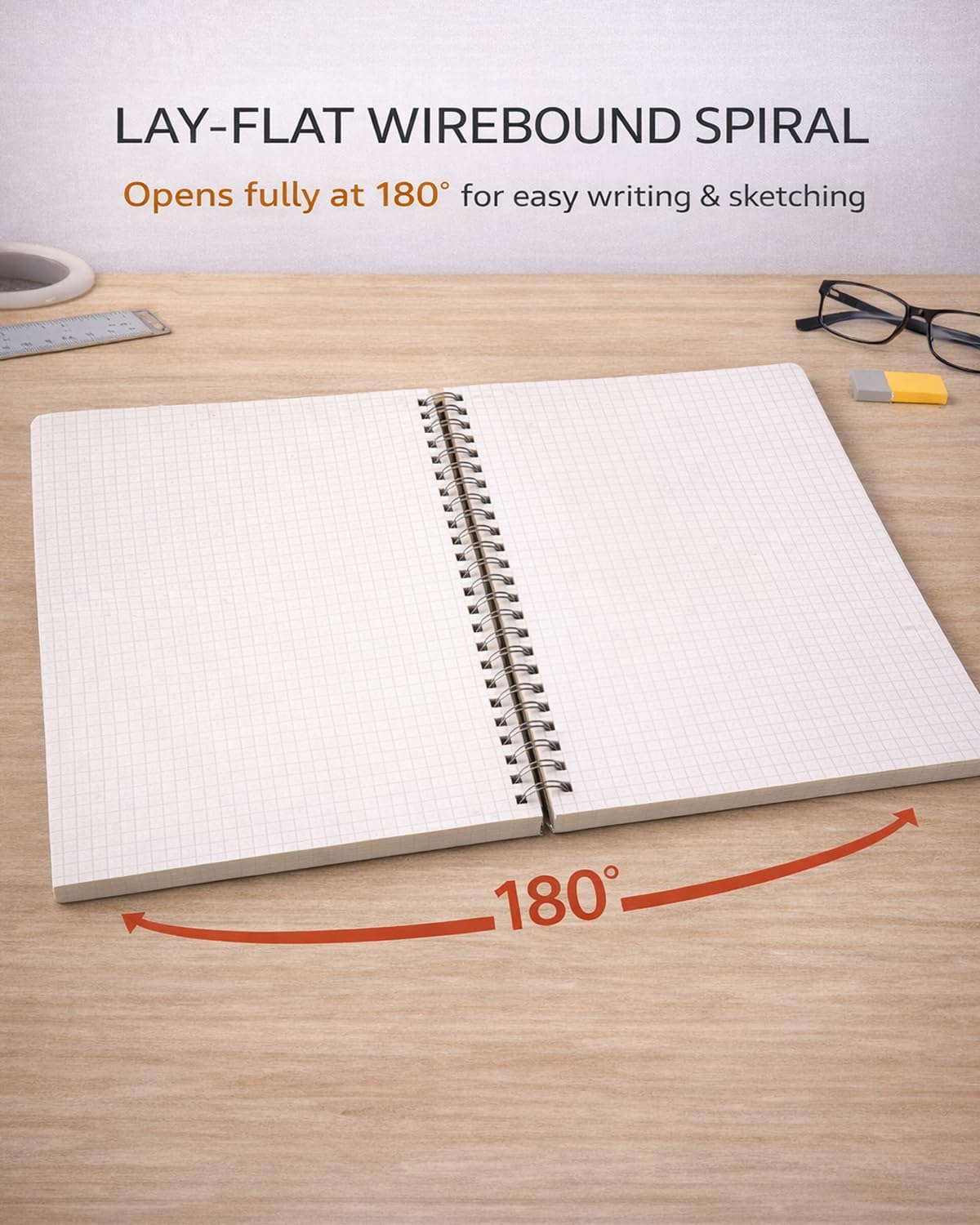 4-Pack A4 Spiral Graph Paper Notebooks (8.3" x 11.5"), 5mm Grid Quad Ruled, 160 Pages (80 Sheets) Each, Hardcover Wirebound Lay-Flat for Math, Engineering & Drafting