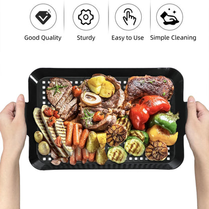 Covzoe 2 Pack Grill Topper Pans, Nonstick Barbecue Grilling Baskets with Perforated Bottom, Heavy Duty Carbon Steel Grilling Tray for Outdoor Cooking and Camping, Black