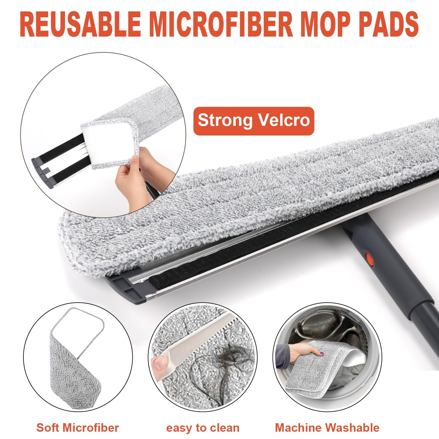 18" Microfiber Heavy Duty Floor Mop Adjustable Stainless Steel Handle with 4 Wet and Dry Mop Pads