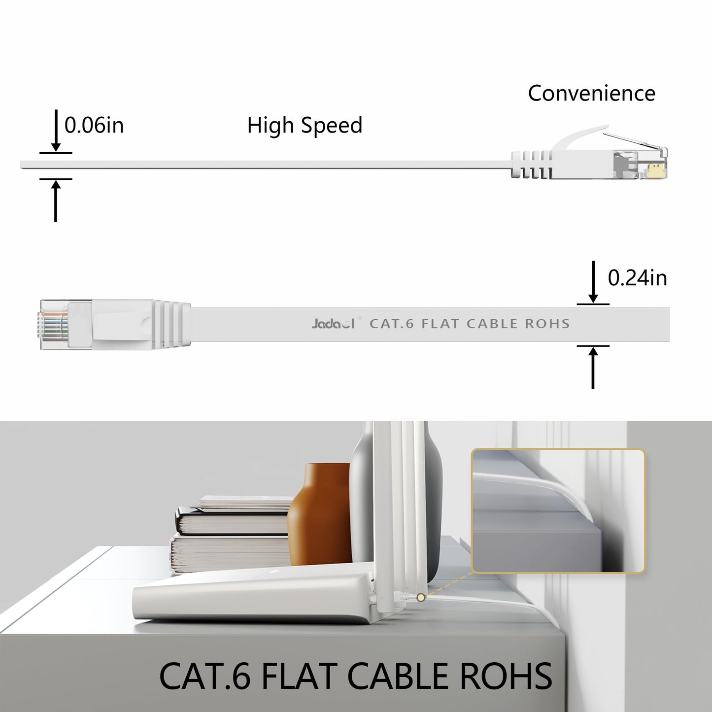 Cat 6 Ethernet Cable 100 ft, Outdoor&Indoor, 10Gbps Support Cat7 Network, Slim long Flat Internet LAN Patch Cord, Cat6 Solid High Speed weatherproof Cable for Router, Modem, PS4/5, Xbox, Gaming, White