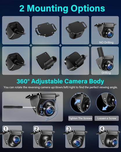 Backup Camera AHD 1080P/720P/CVBS/PAL 360° Rotatable Back up Camera for Car 170° Rear View Camera Night Vision IP69K Waterproof Reverse Camera Front/Side/Rear Camera Truck RV Horse Trailer Camera