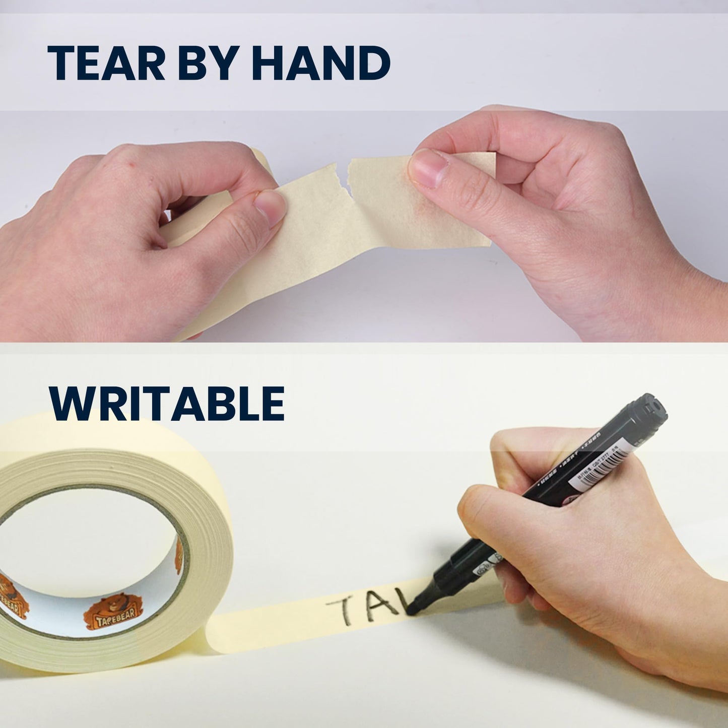 TAPEBEAR General Purpose Masking Tape 24mm x 55m, Beige White Painters Tape for Painting, Labeling, DIY Arts Crafts, Home Office School Projects, 6 Rolls