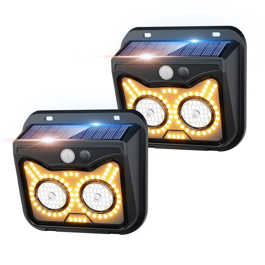Solar Motion Sensor Lights Outdoor, Owl Shaped Warm White Waterproof Solar Powered Wall Lights, 3 Lighting Modes Security Flood Lights for Outside Deck, Fence, Yard, Garden, Step, Porch, Door -2 Pack