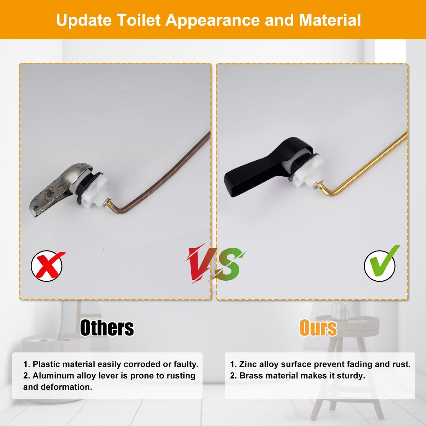 Universal Front Mount Toilet Handle Tank Flush Lever Replacement Handle with Stainless Steel Flapper Chains for Most Front Mount Toilets - Matte Black Finish Toilet Handle