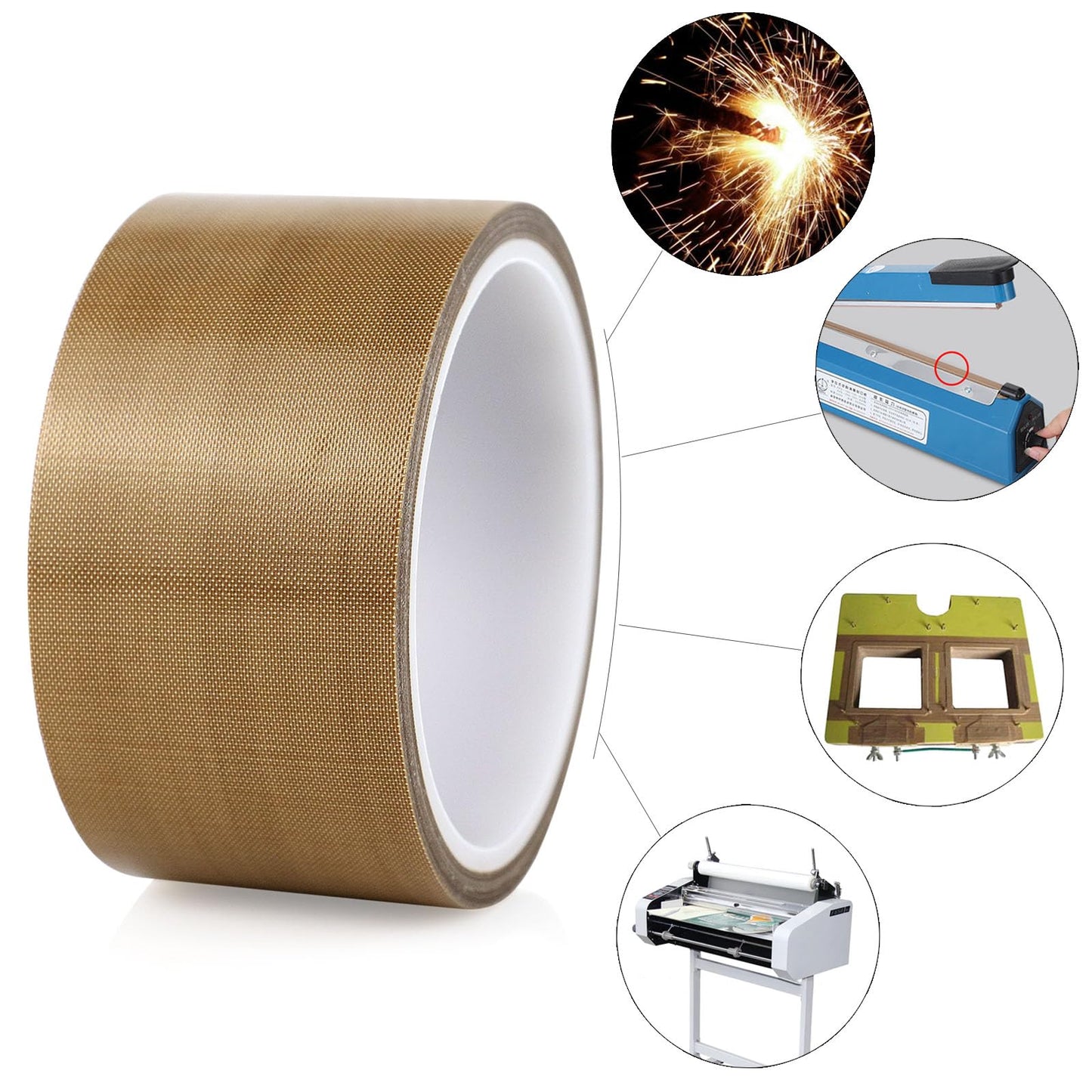 BOMEI PACK High Temperature PTFE Teflon Fabric Tape, PTFE Coated Fiberglass Adhesive Tape for Vacuum Sealer Machine, Hand Impulse Sealers Insulation, 0.18mm x 2inch x 33feet
