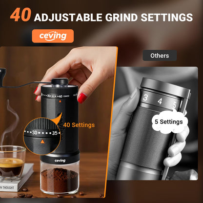 World's First 60g Large Capacity Manual Coffee Grinder, Portable Hand Coffee Bean Mill with 40 Adjustable Settings, Ceramic Conical Burr Grinder for Espresso, Pour Over, Camping, Travel, Gift, etc