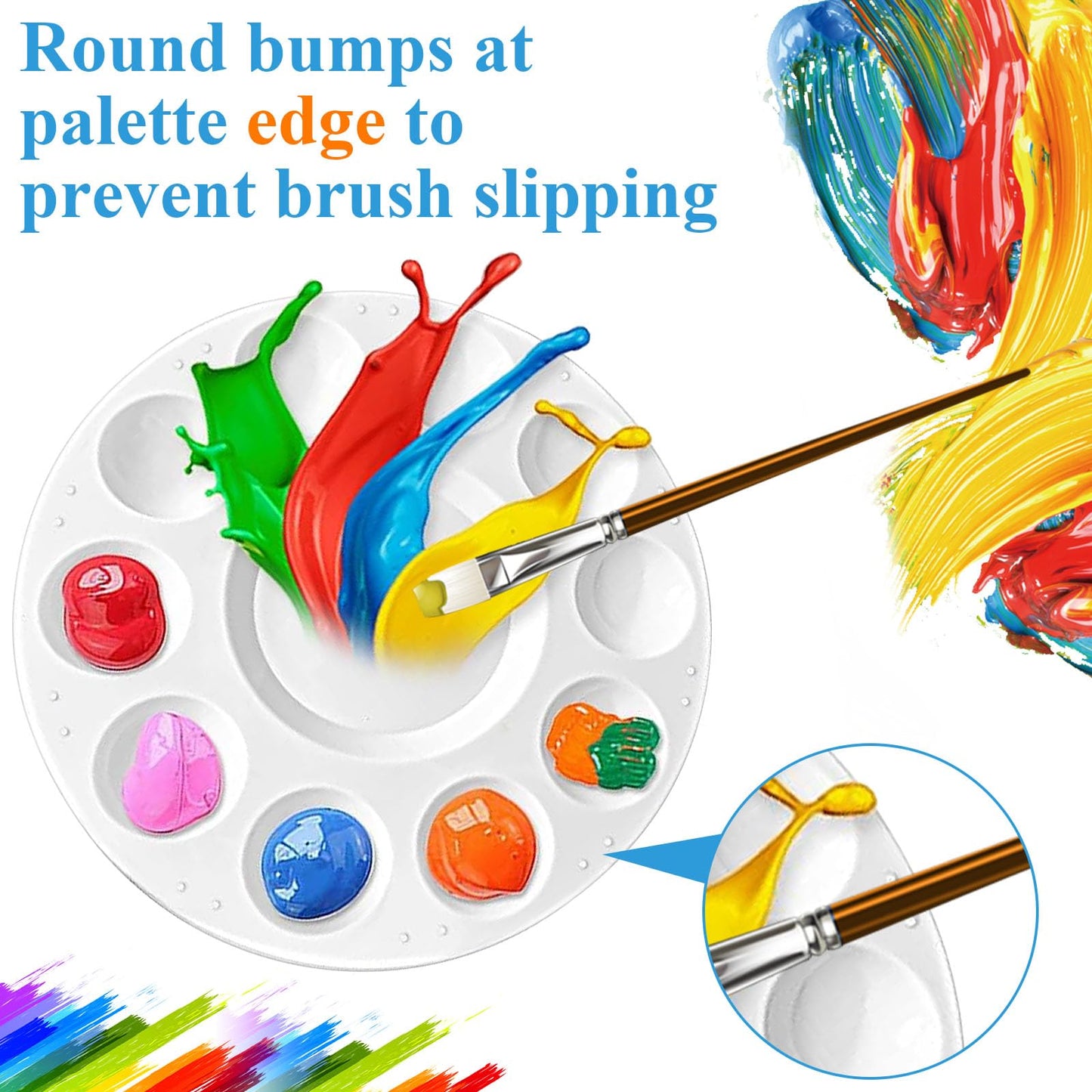 Supkiir 40pcs Plastic Paint Palette Tray, Round Watercolor Paint Tray with 10 Wells, Watercolour Palette Art Supplies for Acrylic Oil DIY Craft Painting Paints Brushes