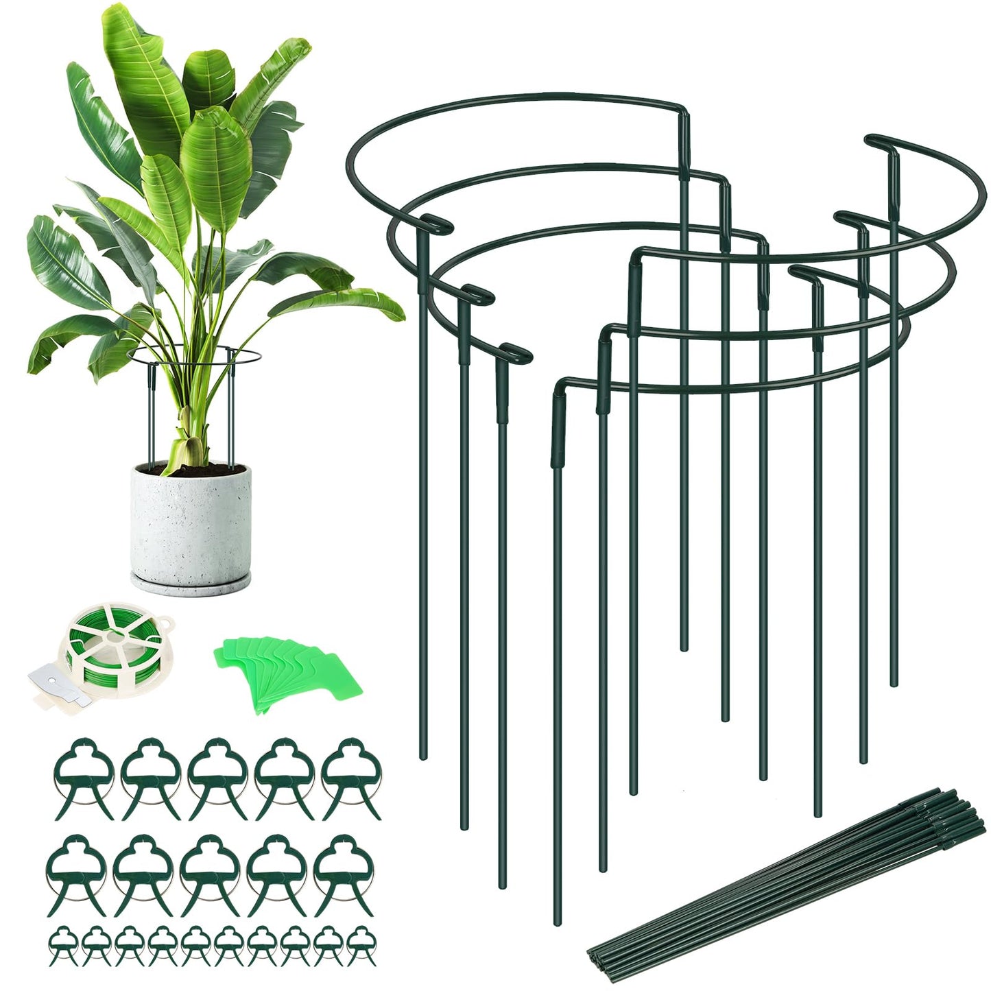 6-Pack Plant Support Stakes with 12 Extend Stems, 20 Clips, 10 Labels & 30m Ties – Interlocking Garden Stakes for Peony, Hydrangea, Flowers – Metal Plant Stems & Supports for Outdoor/Indoor Use
