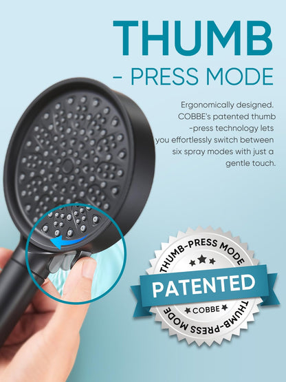 Cobbe Handheld Showerhead with Filter, High Pressure 6 Spray Pattern Showerhead with Holder, Hose and Water Softener Filters Beads for Hard Water Dechlorination, Black