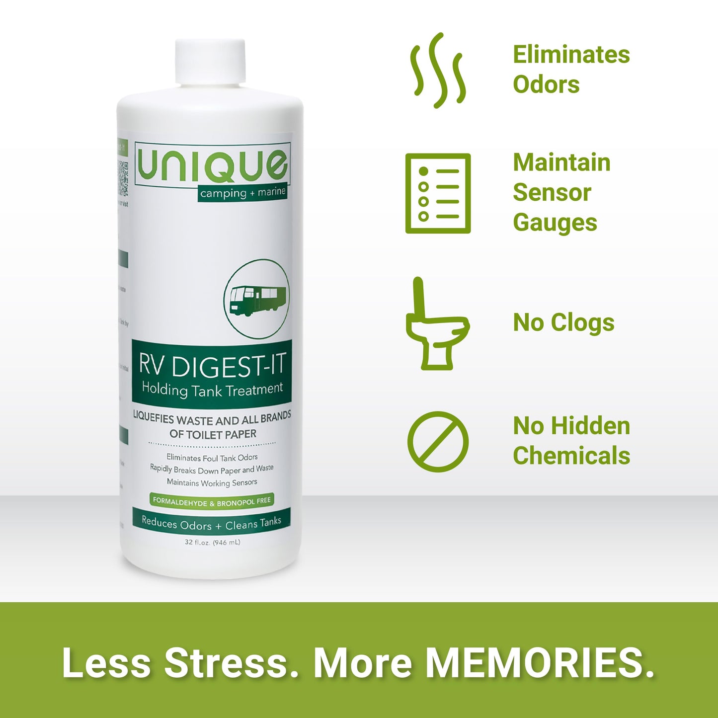 Unique RV Digest-It Holding Tank Treatment, Concentrated Liquid Treatment, Eliminates Toilet Odors, Breaks Down Waste, 32 oz. (Canadian Formula)