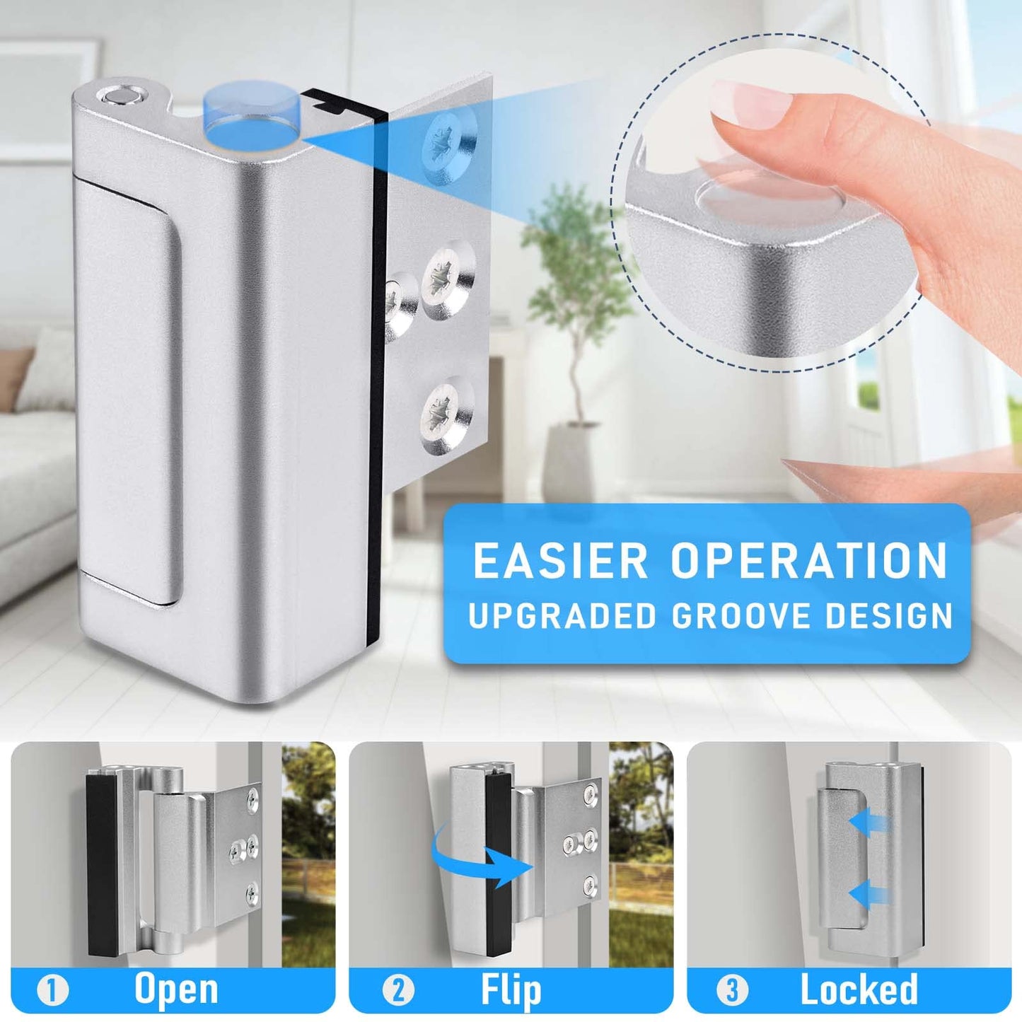 Steinwhale Home Security Door Reinforcement Lock 2Pack, Childproof Safety Door Lock Latch Inside Stopper, Add High Security to Prevent Home Unauthorized Entry, Aluminum Construction Finish