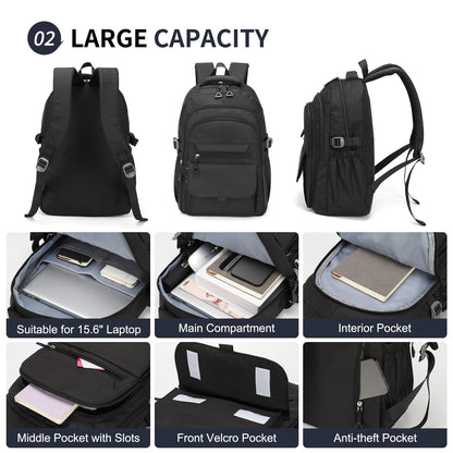 SUIKIHUM Aesthetic Daypack Backpack, Water-Resistant 15.6" Laptop Backpack for Women and Men, Featuring Touch-Fastener and Anti-Theft Pockets (Black)