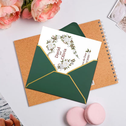 WEZCHUGHAOL 50 Pcs Invitation Envelopes, V-Flap Envelopes Mailing Card Envelopes, Quick Seal Envelopes with Gold Border for Birthday, Weddings, Graduations, Greeting Cards (Green, 5 x 7 inch)