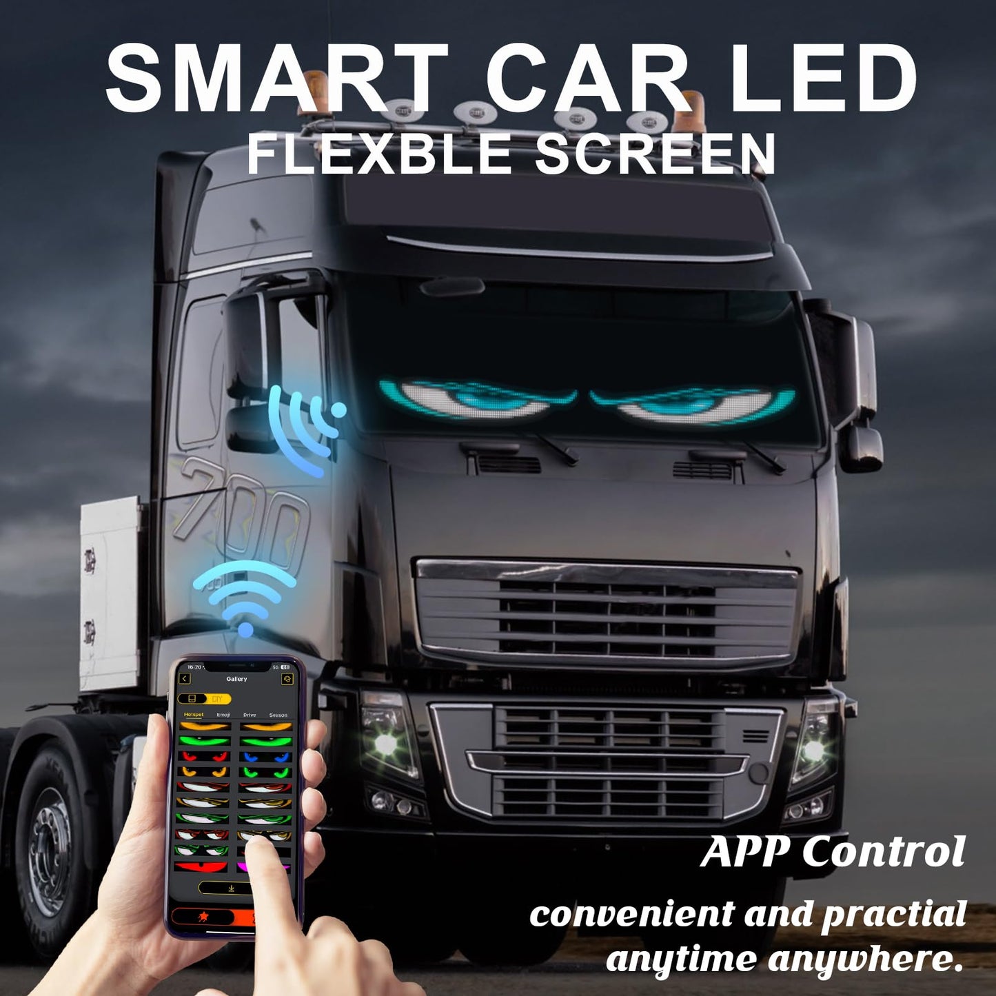 Devil's Eye:23.42"x4.72" Programmable ojos led para carro Windshield Display for Sedans, SUVs & Medium Trucks - USB-Powered LED Matrix Panel, Remote/App Control, Custom Car