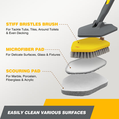 DALIPER Shower Scrubber with Long Handle for Cleaning, 56" Extendable 3 in 1 Shower Cleaner Brush, Interchangeable Tub Scrub Brush Attachment for Cleaning Bathroom Bathtub Floor Wall