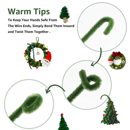 YONOVO Green Pipe Cleaners for Crafts Flowers Bulk 500Pcs 8mm Thick 12 inches Long,Pipecleaners Chenille Stems Fuzzy Sticks Wire Tiges Chenilles for Kids Christmas Craft Supplies (Gradient Green)