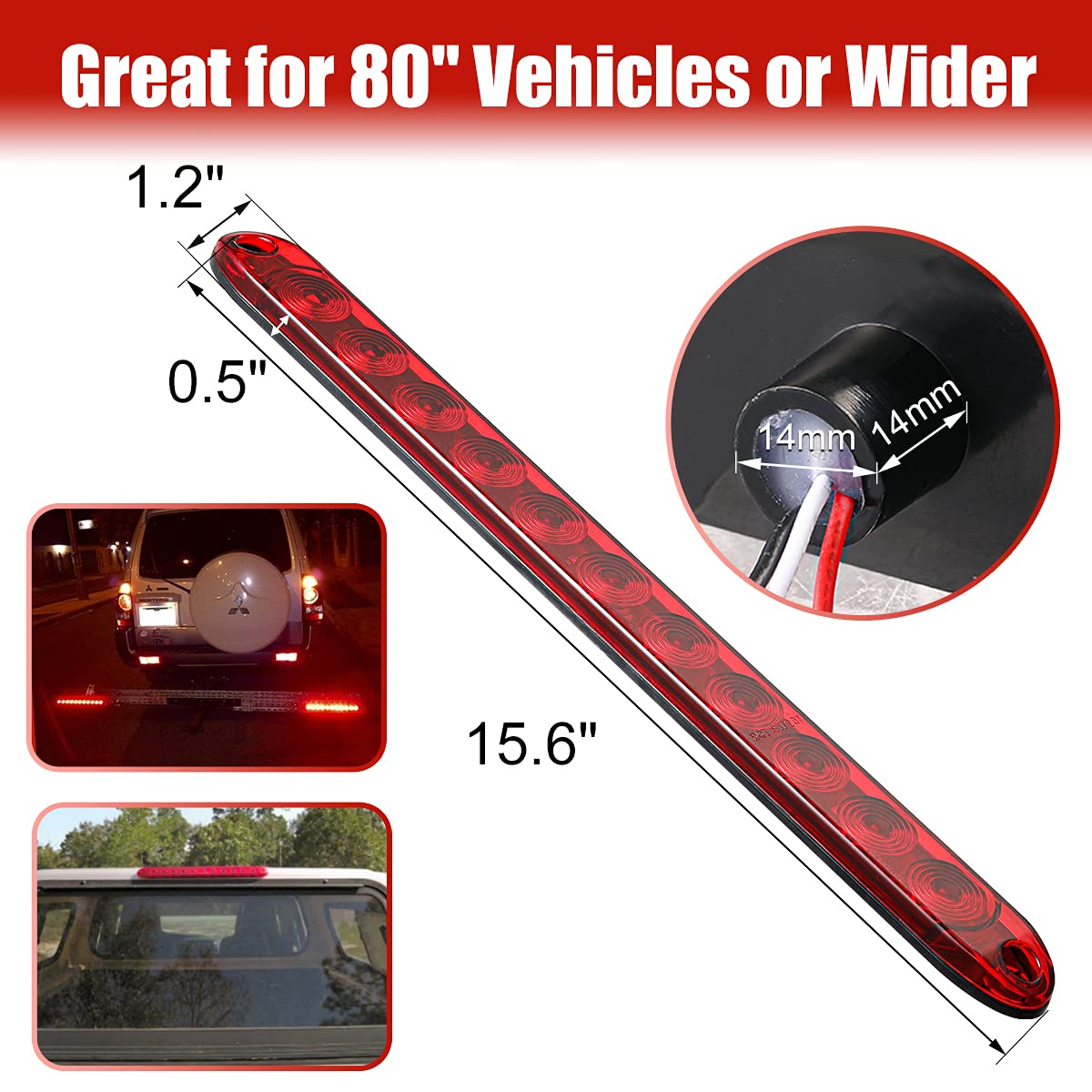 CZC AUTO 16 Inch 11 LED Trailer Light Bar Strip 2 PCS 12V Tail Light Waterproof Red Light for Tail Running Stop Brake Turn Signal Marker Light ID Bar on RV Truck Boat Trailers