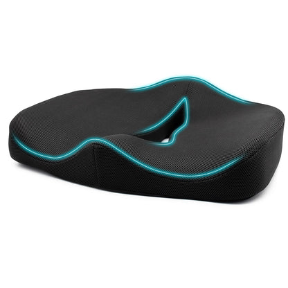 Seat Cushion for Long Sitting - Memory Foam Chair Pad Cushion for Tailbone, and Low Back Pain Relief - Non-Slip Seat Cushions for Office Chairs Wheelchair Car Seats,Black