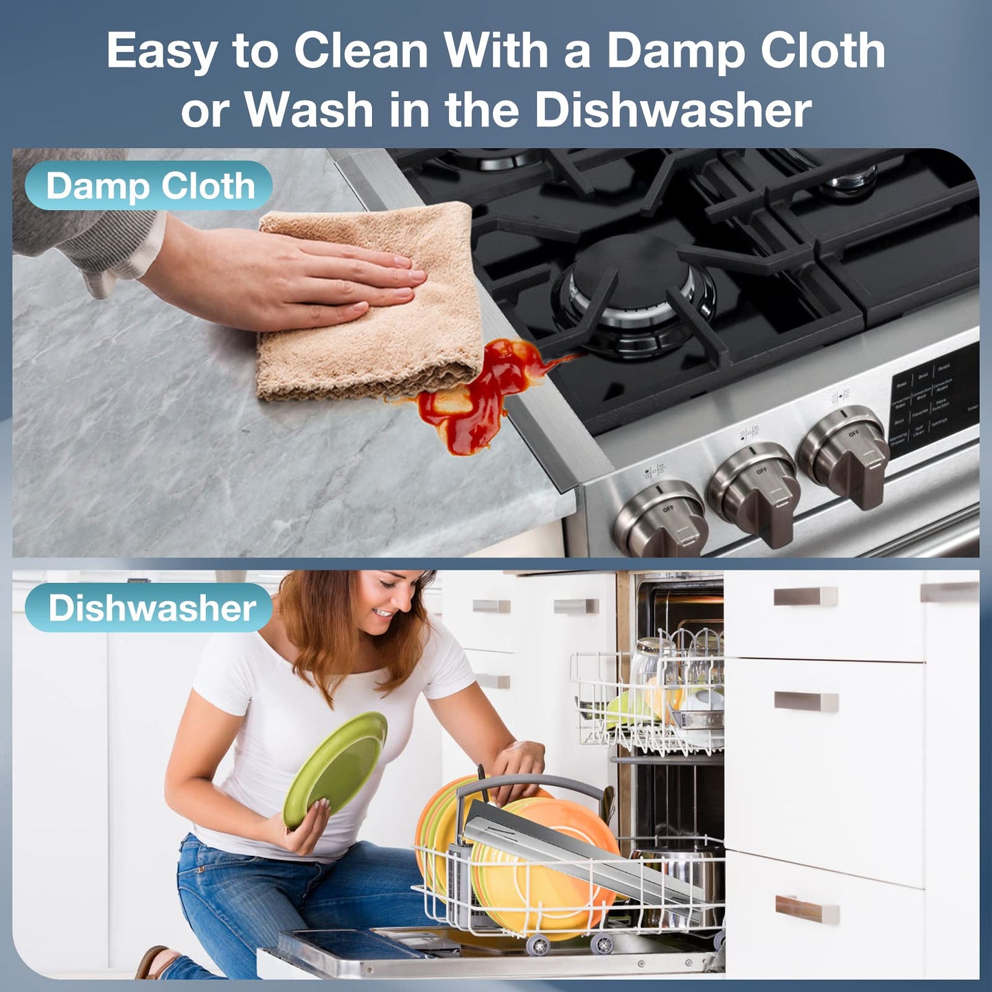 2PCS Kitchen Stove Counter Gap Covers, 316 Stainless Steel Gap Cover, Cooktop Trim Kit, Stove Gap Guards, Oven Gap Filler, Heat Resistant & Effectively Protect Stove Gap Filler(13.8"-27.5" Silver)