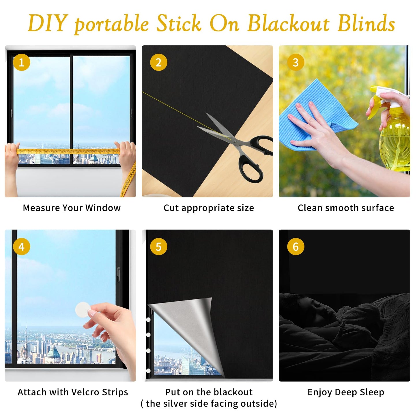 Blackout Blinds 300x145 cm,100% Blackout Curtains for Window, Portable Blackout Shades Film for Bedroom, Cut to Any Size, Temporary Black Out Blinds for Windows Cover Nursery Baby Travel RV