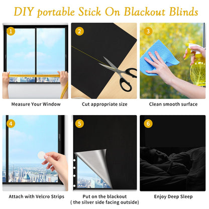 Blackout Blinds 300x145 cm,100% Blackout Curtains for Window, Portable Blackout Shades Film for Bedroom, Cut to Any Size, Temporary Black Out Blinds for Windows Cover Nursery Baby Travel RV