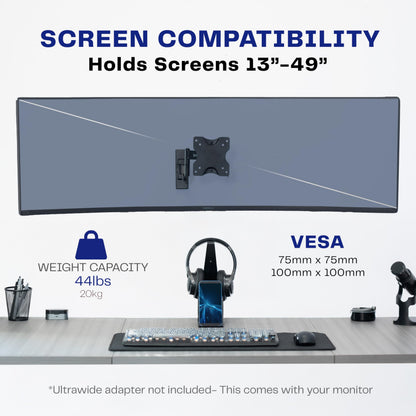 VIVO Full Motion Ultrawide Monitor Wall Mount, Fits Ultra-Wide Screens up to 49 inches and 44 lbs, Tilt and Swivel Arm, Black, MOUNT-VW01M