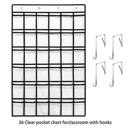 SAVERHO Classroom Pocket Chart for Cell Phones,36 Clear Pocket Chart for Calculator Holder with 36 Number Sticker (White)