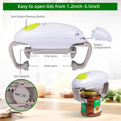 YUET Electric Jar Opener - Portable, Strong, and Hands-Free Automatic Opener for New Sealed Jars - Kitchen Gadget Tool with Large Push Button and Sharp Edge-Free Design (White)