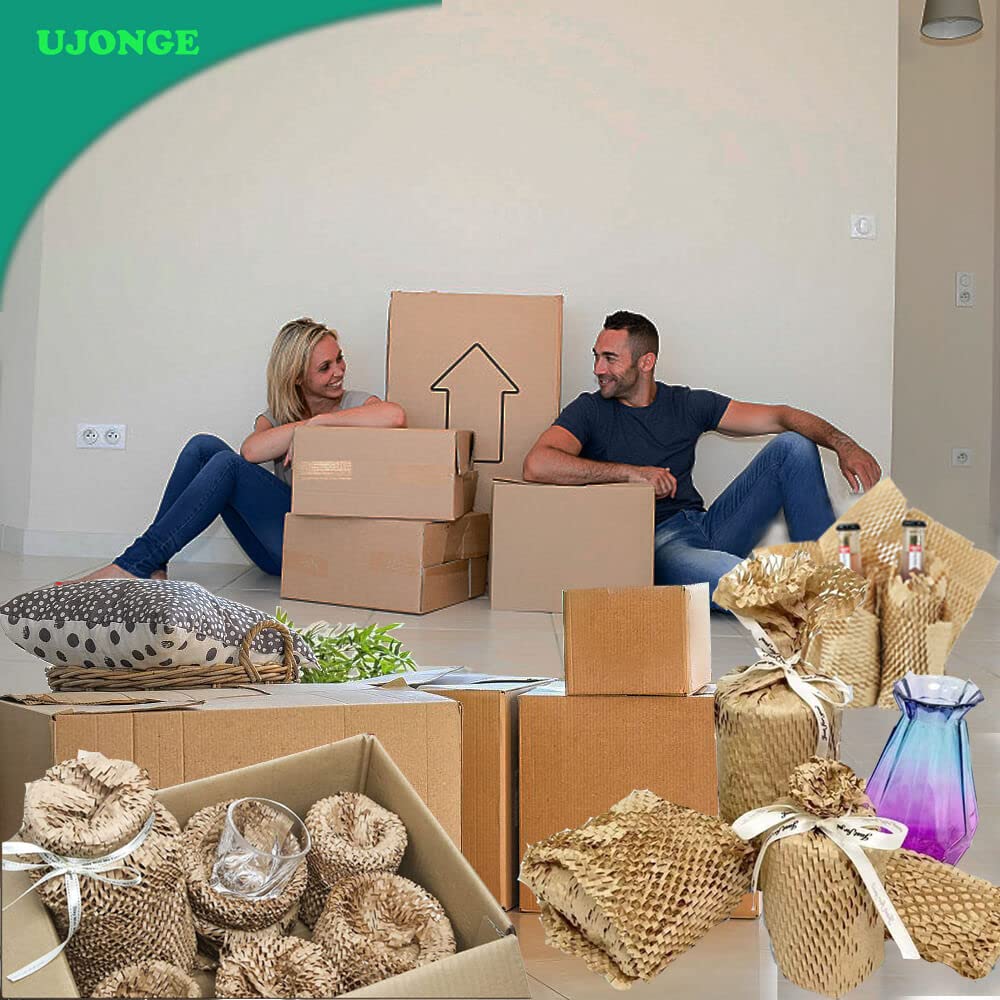 UJONGE 15"x128' Honeycomb Packing Paper Cushioning Wrap Roll Eco Friendly Recyclable Packaging Papers Cushion Wrap for Gift, Shipping, and Moving Breakables