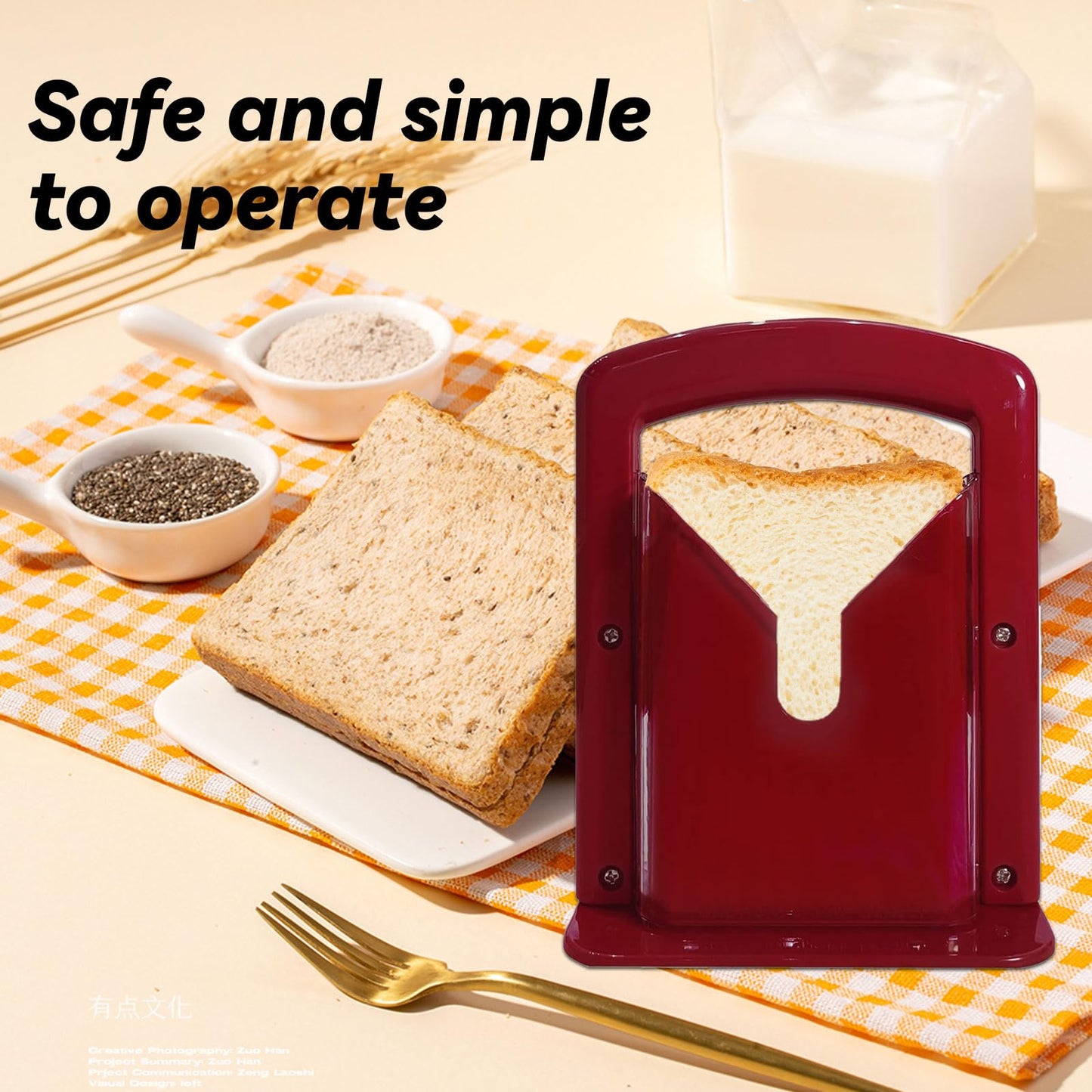 Bagel Slicer, Perfect for Bagels, Safe Grip, Safety Shield, Bagel Cutter Stainless Steel, Universal Slicer (Red)