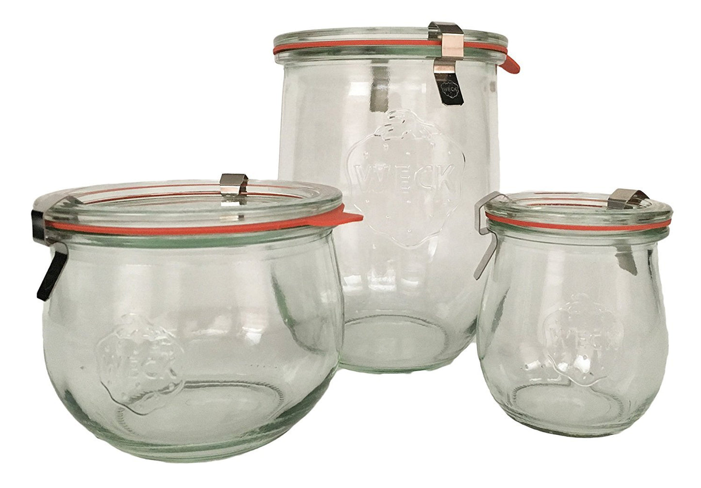 Weck Tulip Jar Combo Pack- (1) 762, (1) 744, (1) 745, (3) glass lids, (3) rubber rings and (6) clamps by Weck