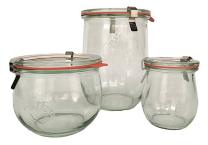Weck Tulip Jar Combo Pack- (1) 762, (1) 744, (1) 745, (3) glass lids, (3) rubber rings and (6) clamps by Weck