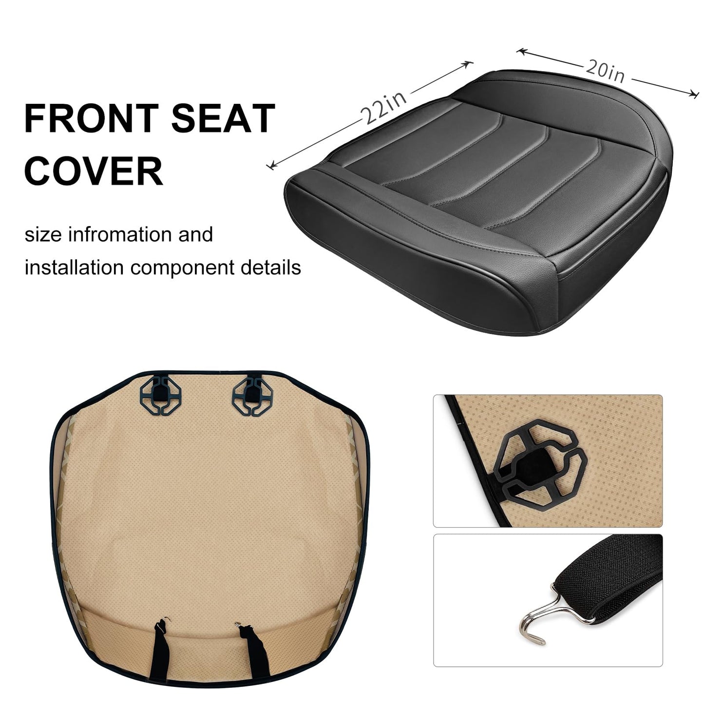 BOPUOVRE Car Seat Cover for Luxury & Comfort - PU Leather, Anti-Slip, Full Wrap Protection with Storage Pocket for Bottom Cushion - Universal Fit for 95% of Vehicles (Black,1 Piece)